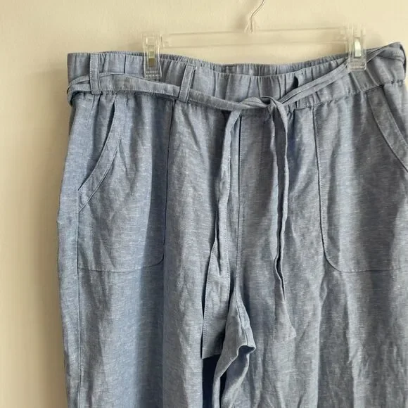SOHO NY&CO Size XL Pants Blue Waist Tie Tapered Linen Blend NEW NWT - Picture 2 of 7